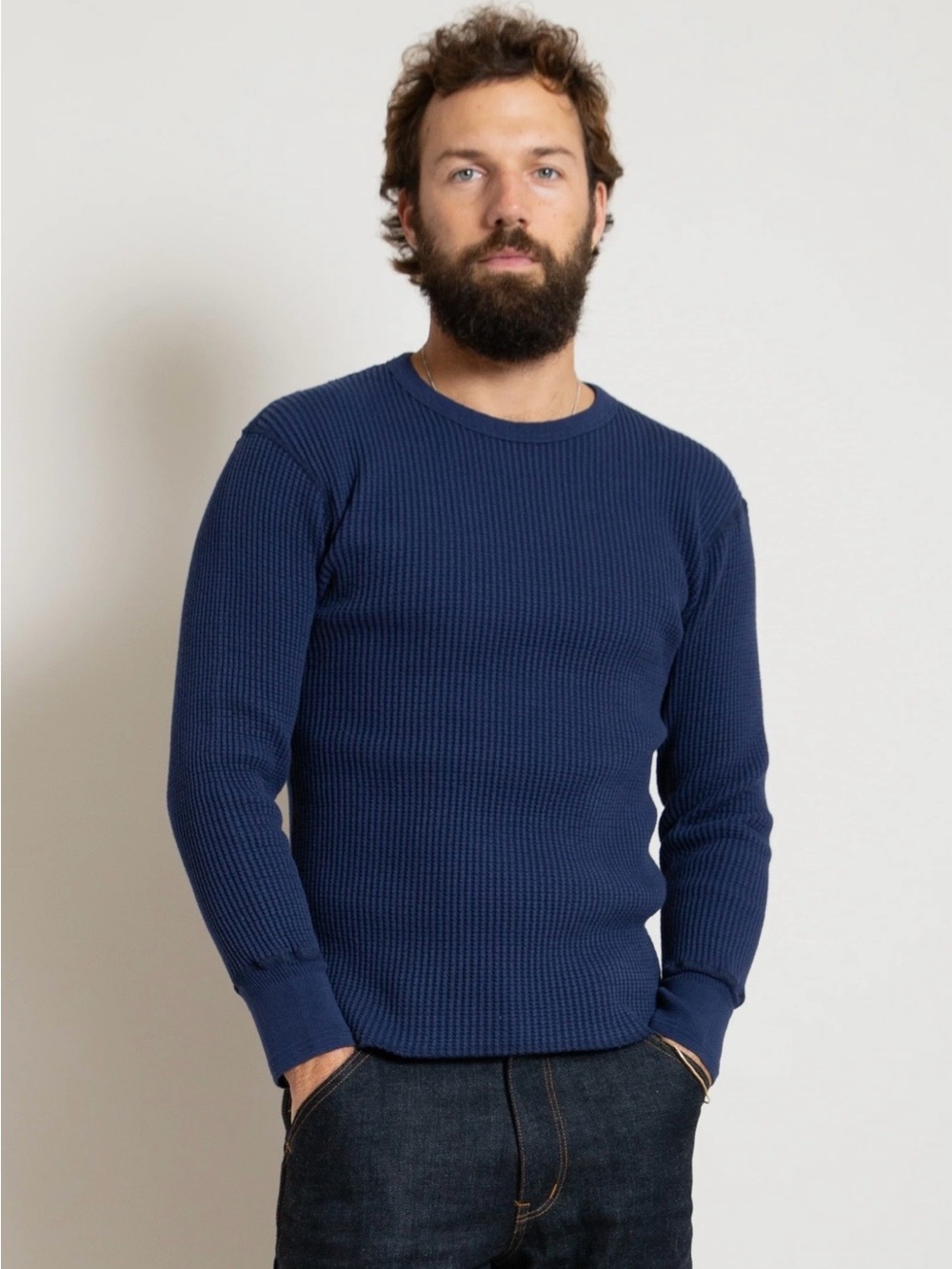 Freemans Sporting Club Men’s Waffle Knit Base Layer Long Sleeve Navy Blue Size M